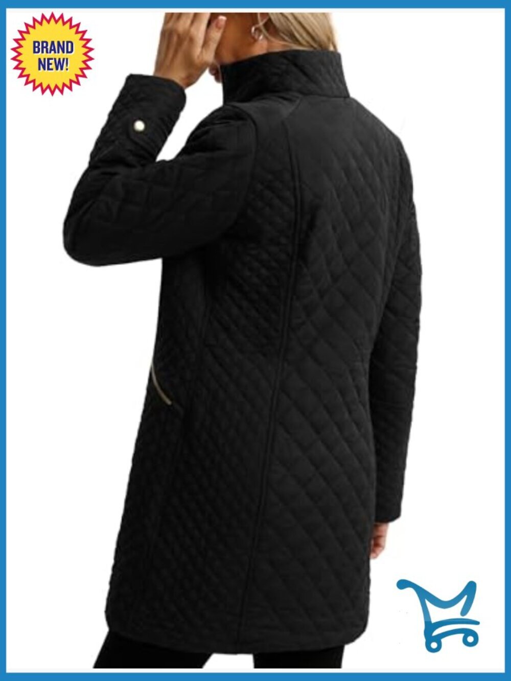 Plus Size Quilted Lightweight Jacket Long Stand Collar Zip Front Spring Fall - Picture 3 of 7